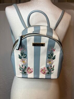 Aldo Blue & White Striped Floral Mini Backpack
